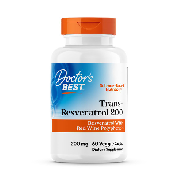 Doctor's Best Trans Resveratrol 200 mg Supplement for Men & Women - Red Wine Polyphenols for Health & Antioxidant Support, Resveratrol Complex from Japanese Knotweed, Vegan, Non GMO - 60 Veg Caps