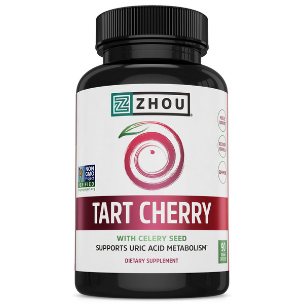 ZHOU Tart Cherry Extract with Celery Seed - Tart Cherry Supplement for Muscle Recovery and Uric Acid Metabolism Support - 1000 mg Per Serving - Non GMO - 45 Servings, 90 Veggie Capsules (Pack of 1)