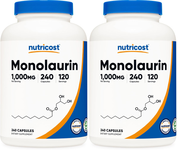Nutricost Monolaurin 1000 mg (120 Servings, 240 Capsules) - Gluten-Free, Non GMO, Vegan (Pack of 2)