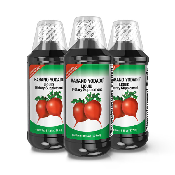 Rabano Yodado Ionized Radish Dietary Liquid Supplement with Iodine, Vitamin B1, B6 & B12, Wellness & Digestive Support, Helps Maintain Natural Energy & Nutrient Balance, 8 Fl Oz, Pack of 3