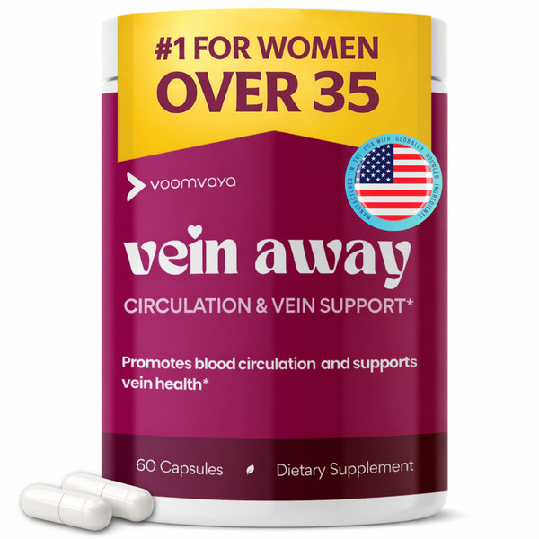 VoomVaya Vein Away – Blood Circulation & Vein Support Supplements for Women 35+ | Spider Veins & Varicose Veins Treatment for Legs | Circulation and Vein Support w/Diosmin & Hesperidin | 60 Capsules