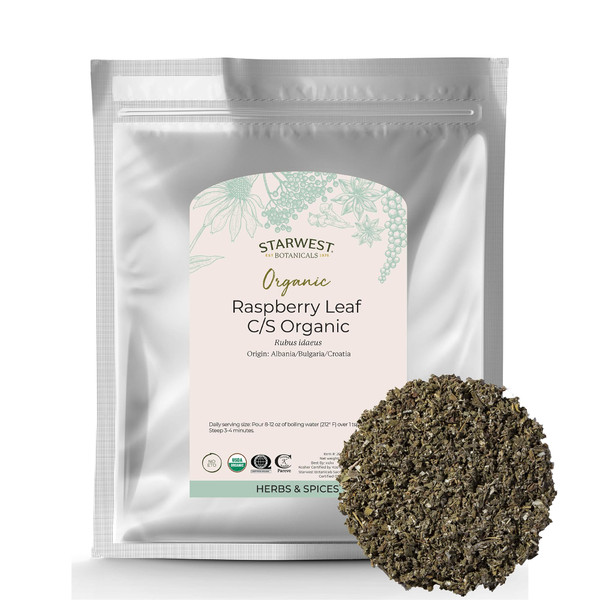 Starwest Botanicals Organic Raspberry Leaf - Herbal Loose Leaf Tea, Caffeine Free Natural Herbs, Pure Dried Raspberry Leaf, Cut & Sifted, Certified Kosher, Non-GMO - Bulk 1 lb Bag