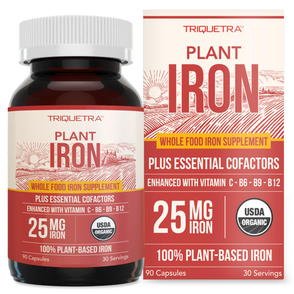 Organic Iron Supplement | Whole Food Mineral & Cofactors, 25 mg Elemental | Enhanced Absorption Plus Blood Health Vitamins – Gentle Form – Supports Healthy Levels & Blood Health – 90 Capsules