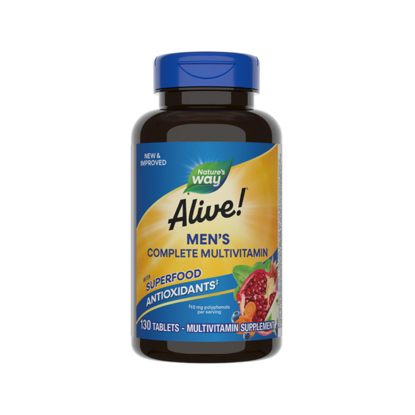 Nature's Way Alive! Men's Complete Daily Multivitamin, Supports Energy Metabolism & Muscle Function*, with B-Vitamins, Gluten Free, 130 Tablets (Packaging May Vary)