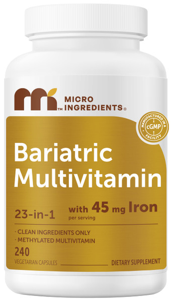 Micro Ingredients Methylated Bariatric Multivitamin with 45mg Iron for Women & Men, 240 Veggie Capsules | 23-in-1 Essential Vitamins with D3, K2, Zinc & More | No Fillers, Non-GMO