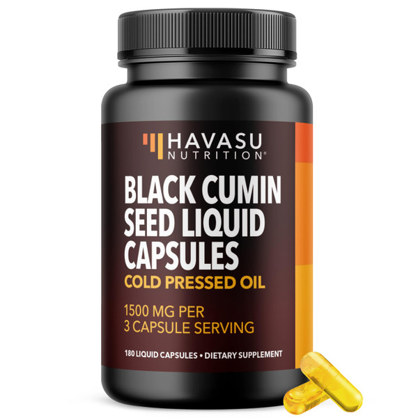 Black Seed Oil Capsules, Vegan, Non-GMO, Cold-Pressed Nigella Sativa, 180ct