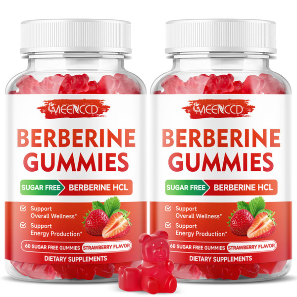 MEENCCD 2 Pack Berberine Gummies with Ceylon Cinnamon, Berberine HCL Supplement for Immune Support, Sugar Free, Vegan, Strawberry Flavor, 120 Count