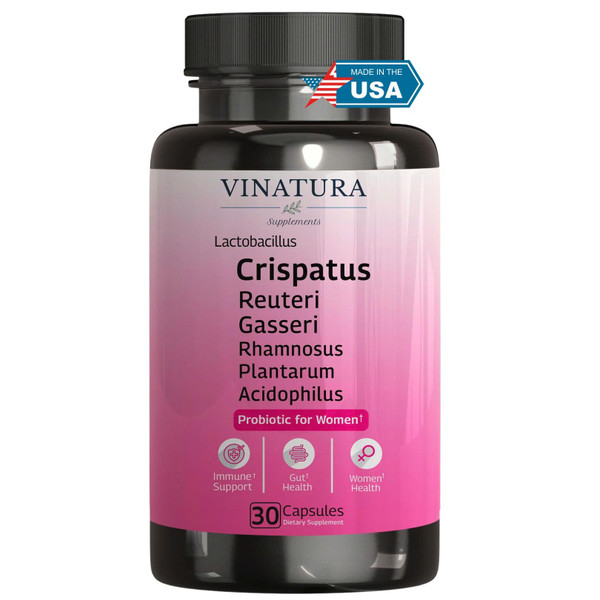 VINATURA Lactobacillus Rhamnosus, Reuteri, Gasseri, Plantarum, Crispatus, Acidophilus Probiotics - Probiotics for Women, Women Vaginal Health, Gut and Digestive Health - 30 Capsules