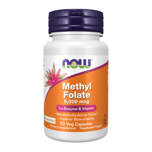 NOW Supplements, Methyl Folate 5000 mcg, Superior Bioavailability, 50 Veg Capsules