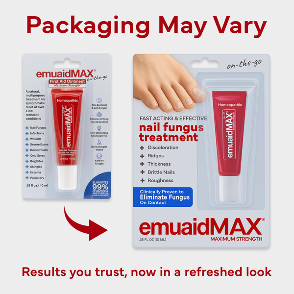 EMUAIDMAX Nail Fungus Treatment Ointment – Powerful Natural Nail & Toenail Fungus Treatment for Resistant Fungal Infections, Reduces Itching & Discomfort, On-The-Go Size, 0.35oz, 2 Pack