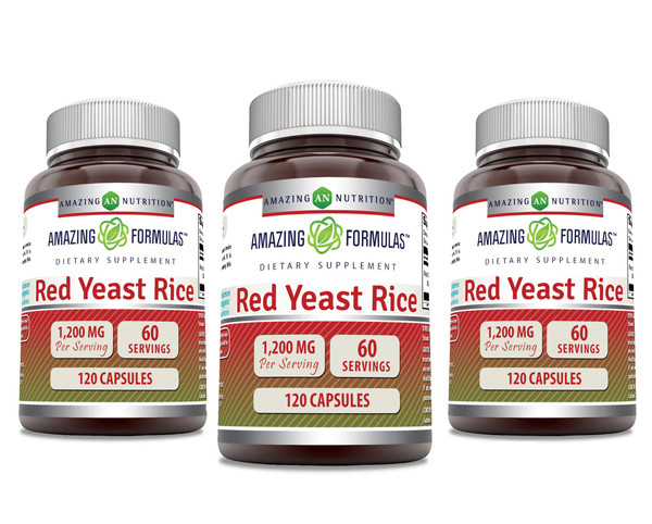 Amazing Formulas Red Yeast Rice 1200mg Per Serving Capsules Supplement | Non-GMO | Gluten Free | Made in USA (120 Count, 3 Pack)