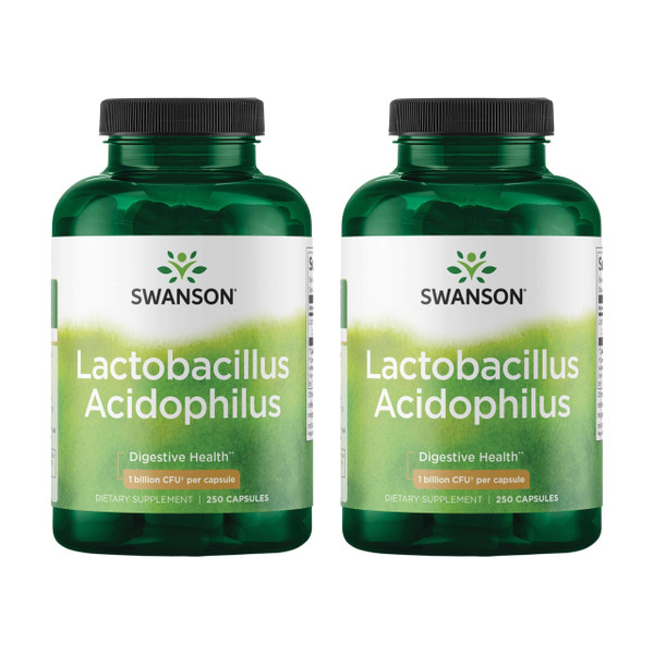Swanson Lactobacillus Acidophilus Probiotic for Adults Seeking Daily Digestive and Bowel Health Support with 1 Billion CFU - Acid-Resistant (250 Capsules, 2 Pack)