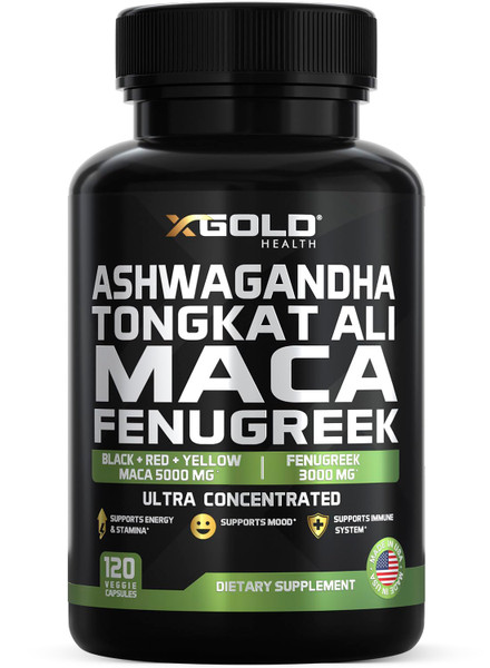 Ashwagandha 30:1 + Tongkat Ali 100:1 + Maca Root 20:1 + Fenugreek 10:1 Extract Supplement for Men & Women | High Potency Herbal Complex | Energy, Vitality & Performance Support | Made in USA