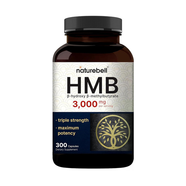 NatureBell HMB 3,000mg - 300 Capsules - Triple-Strength Supplement for Lean Muscle Mass Support - Aids Against Muscle Breakdown in Men & Women* - Non-GMO & Gluten-Free