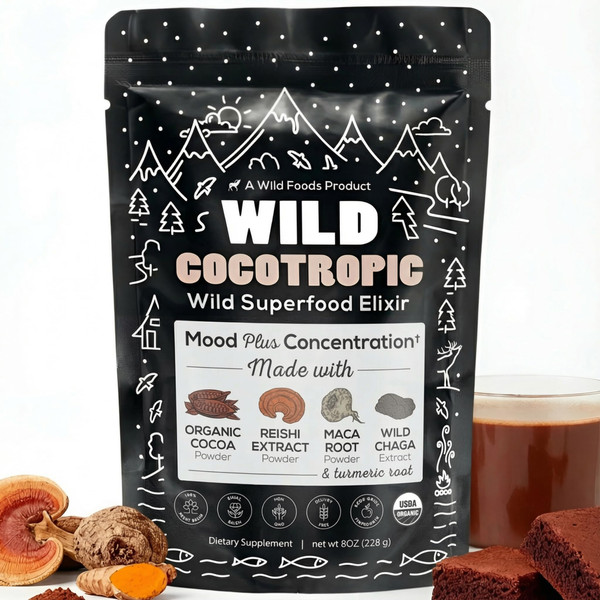 Wild Foods Organic Cocotropic Superfood Mushroom Hot Chocolate Mix, 8 oz | Non-GMO, Vegan, Gluten Free, Reishi Mushrooms, Chaga