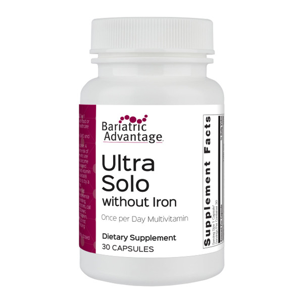 Bariatric Advantage Ultra Solo Without Iron - Once-Per-Day Daily Multivitamin - for Bariatric Patients - with Thiamin, Vitamin A & More - Gluten Free - 30 Capsules