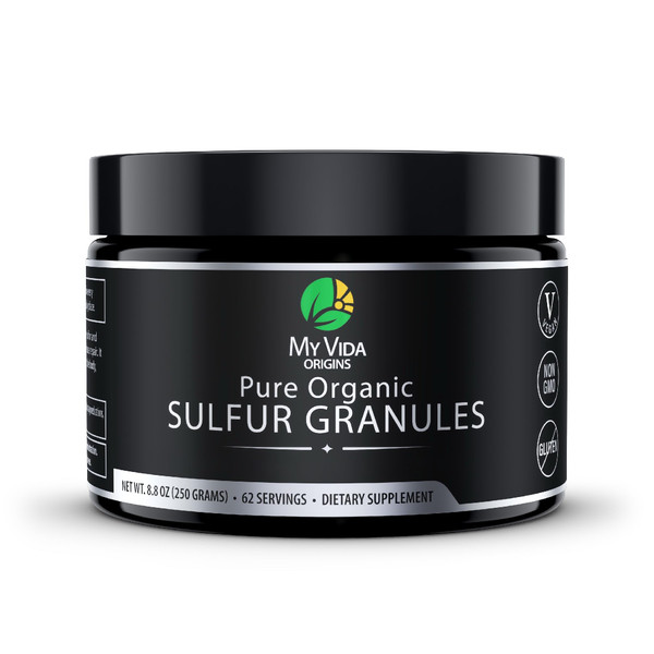 My Vida Origins Pure Organic Sulfur | 99% Pure MSM Granules Supports Skin, Hair, & Joint | Non-GMO, Vegan, Gluten Free (62 Servings) 2 Months Supply