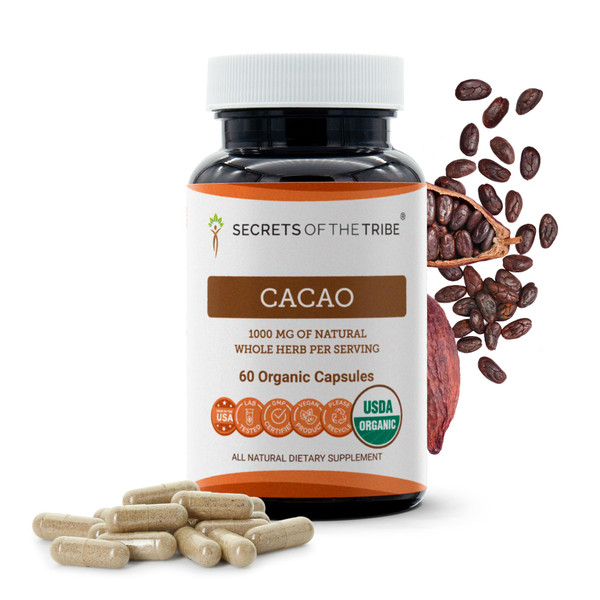 Secrets of the Tribe Cacao 60 Capsules, 1000 mg, USDA Organic Cacao (Theobroma Cacao) Dried Raw Beans (60 Capsules)