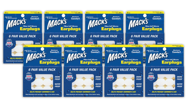 Mack's Pillow Soft Silicone Earplugs - 6 Pair (Pack of 8), Value Pack – The Original Moldable Silicone Putty Ear Plugs for Sleeping, Snoring, Swimming, Travel, Concerts and Studying