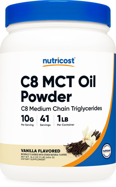 Nutricost C8 MCT Oil Powder 1LB (16oz) Vanilla Flavor, Gluten-Free