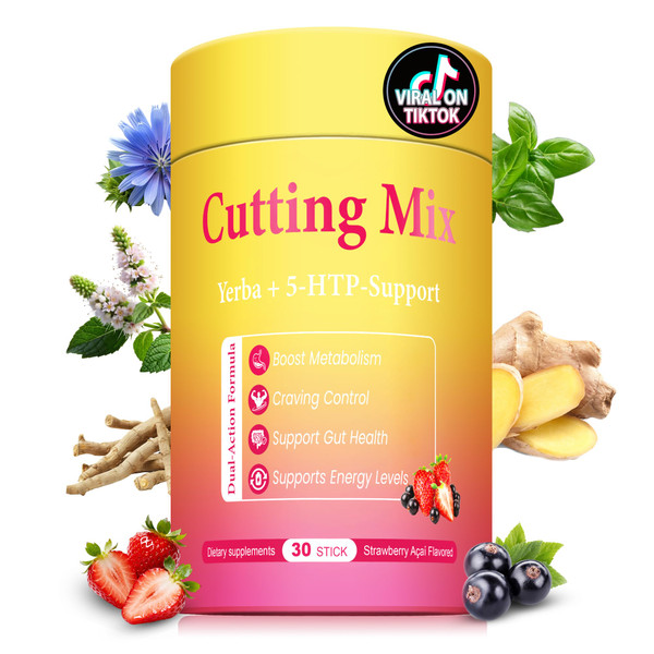 BOSNETHUINH Cutting Drink Mix – Berberine, Chromium, 5-HTP, Yerba Mate, FOS & Magnesium | Supports Satiety Signaling, Energy & Gut Health | Strawberry Açaí Flavor – 30 Sticks