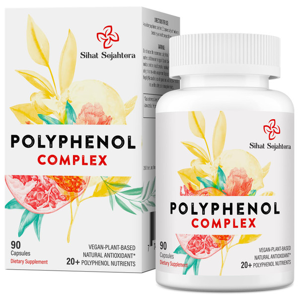 Sihat Sejahtera Polyphenols Supplement - Powerful Antioxidants & Polyphenol for Age Defense, Polyphenol Superfood, Quercetin, Resveratrol, Plant-Based & Energy, Immune Support, 90 Capsules