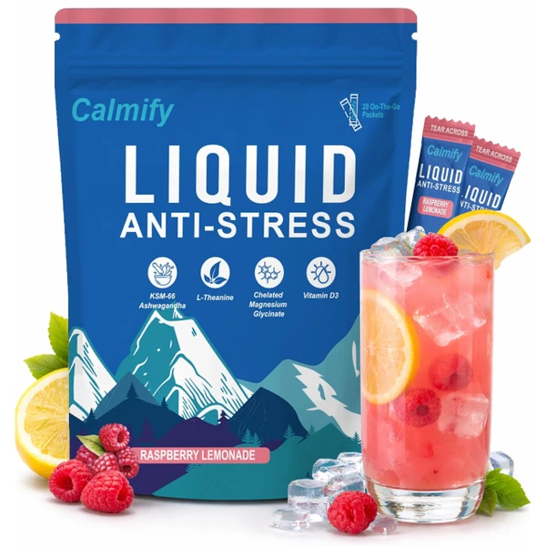 Liquid Anti Stress Cortisol | Liquid Magnesium Drink Cortisol | L-Theanine, Ashwagandha, Magnesium, Ashwagandha | 20 Packets | Sugar Free