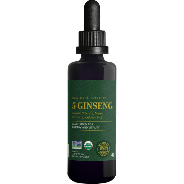 Global Healing Center - Ginseng - Organic Raw Herbal Extract - Liquid Panax Supplement Drop Promotes Energy - Korean and Siberian Ginseng Supplement, Maca, Ashwagandha - Non-GMO - 2 Fl Oz