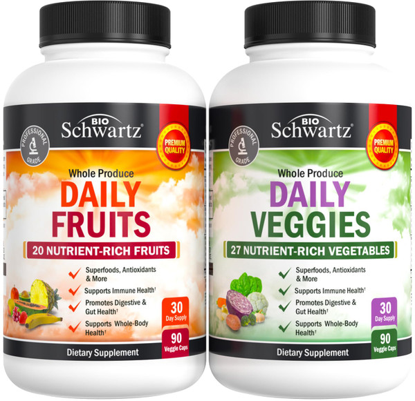Daily Fruits and Vegetables Supplement for Adults - Super Fruit and Veggies Capsules for Enhanced Energy Gut Health Immune Support & Overall Wellness with 47 Whole Food Fruits and Veggies - 1 Month