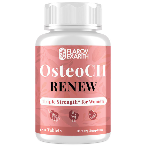 Joint Supplements for Women OsteoCII Renew Triple Strength – Advanced Joint, Bone & Skin Formula – Collagen, Glucosamine, Chondroitin, Calcium, MK-7, Vitamin D3, Hyaluronic Acid, 180 Tablets