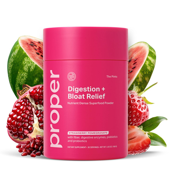 Proper, The Pinks Digestion and Bloat Relief. Drink Mix with Gut Health Probiotics, Prebiotics, Beet Root & Enzymes for Digestive Support. Bloating and Microbiome Supplement for Women and Men