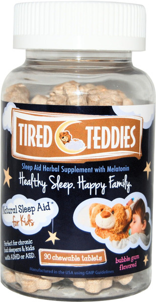 Tired Teddies Low Dose Melatonin Kids Chewable 0.3 mg - Kids Melatonin Tablet Sleep Support with Chamomile, Bubblegum Flavor, 90 Count