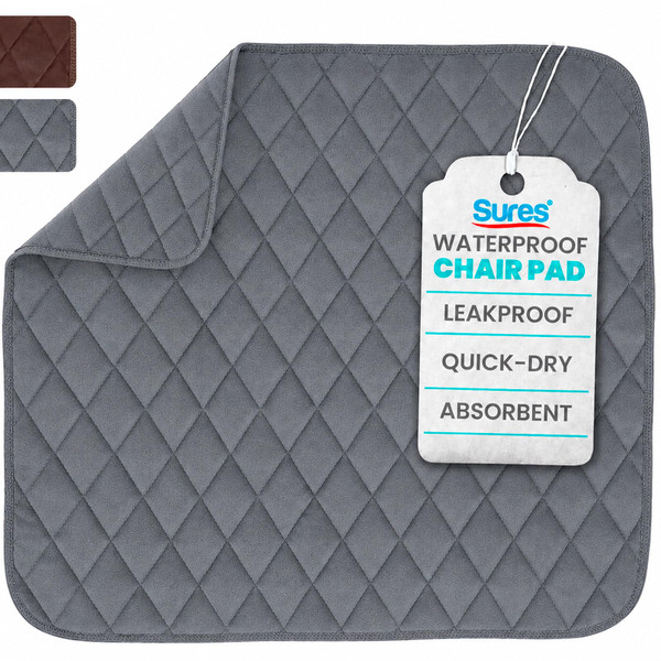 Sures Waterproof Chair Pads for Incontinence (22" x 21") - Washable, Waterproof Seat Protector - Chair Protector Seat Cover - Absorbent Pad for Bed, Seat, Car, Wheelchair & Recliner (Gray, 1 Pack)