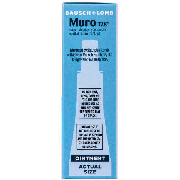 Bausch + Lomb Muro 128 Ointment, Temporary Relief of Corneal Edema, Eye Care, Sodium Chloride Hypertonicity Ophthalmic 5% Ointment, Twin Pack, Two 3.5 g (0.12 Oz) Tubes, 0.25 Ounce Total