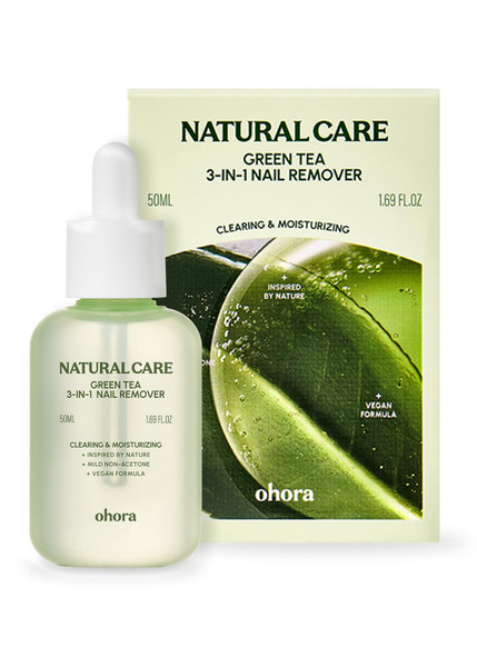 ohora Natural Care Green Tea 3-in-1 Nail Remover 50mL – Non-Acetone, Gentle Moisture-Retaining Formula with Green Tea Extract – For Gel, Press-On & Polish, Smooth Easy Nail Removal