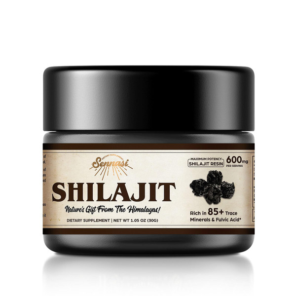 Sennasi Shilajit Pure Himalayan Organic Shilajit Resin - 600mg Maximum Potency Natural Organic Shilajit Resin with 85+ Trace Minerals & Fulvic Acid for Energy,Immune Support,30 Grams (1 Pack)