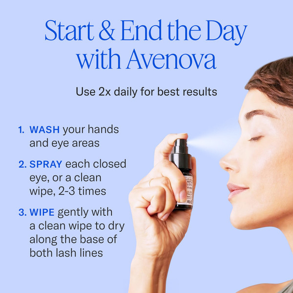 Avenova Eyelid and Eyelash Cleanser Spray - Gentle, Pure Hypochlorous Acid Spray for Eye Irritation - Daily Lash and Eyelid Cleanser - 3-Pack, 20ml Glass Bottle