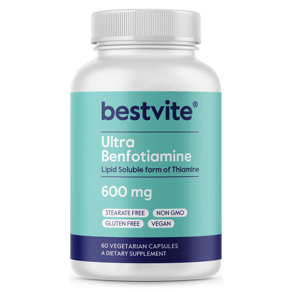 BESTVITE Ultra Benfotiamine 600mg per Capsule (60 Veg Caps) - No Stearates