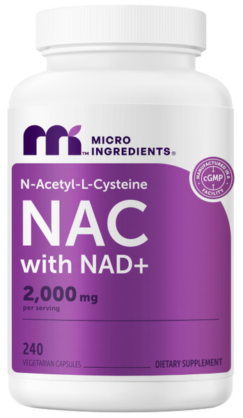 Micro Ingredients NAC with NAD+ 2,000 mg Per Serving, 240 Vegetarian Capsules | 2-in-1 N-Acetyl-L-Cysteine with Nicotinamide Adenine Dinucleotide | Non-GMO, Gluten Free