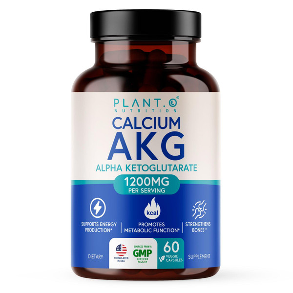 Calcium AKG (Ca-AKG) Monohydrate 1200mg Per Serving | Calcium Alpha Ketoglutarate for Cellular Energy & Healthy Aging Support | Vegan, Non-GMO, GMP Facility | 60 Capsules