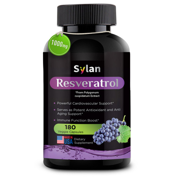 SYLAN Resveratrol Supplement 1000mg, 180 Veggie Capsules, Made in USA