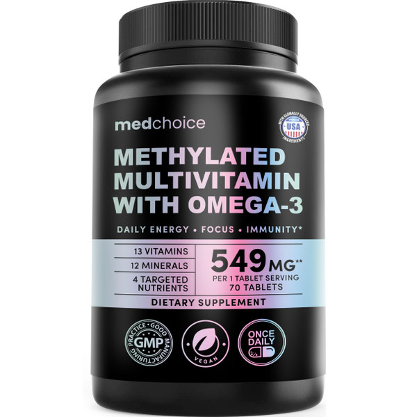 Complete 29-in-1 Methylated Multivitamin for Men & Women with Omega-3, Once Daily, 13 Vitamins, 12 Minerals, 4 Targeted Nutrients, Active B12, 5-MTHF Folate, P5P B6, Vegan, 70 Servings (1-Pack)