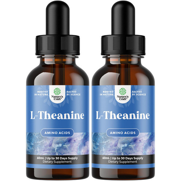 Natures Craft High Absorption L-Theanine Liquid Drops - Nootropic Focus Supplement with L Theanine 200mg Per Serving and Chamomile Extract - Adults and Kids Relaxation and Focus - 2 Fl Oz (2 Pack)