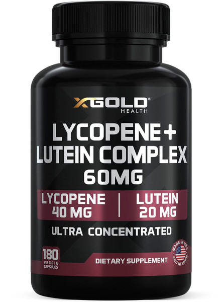 Lycopene + Lutein Supplement 60mg 40mg Lycopene (Tomato Extract) + 20mg Lutein Eye Health & Vision Support Antioxidant for Skin & Cellular Health Non-GMO, Vegan 180 Capsules