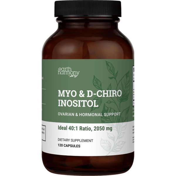 Earth Harmony Naturals Myo-Inositol D-Chiro Inositol Supplement for Women Ovarian & Hormone 120 Caps