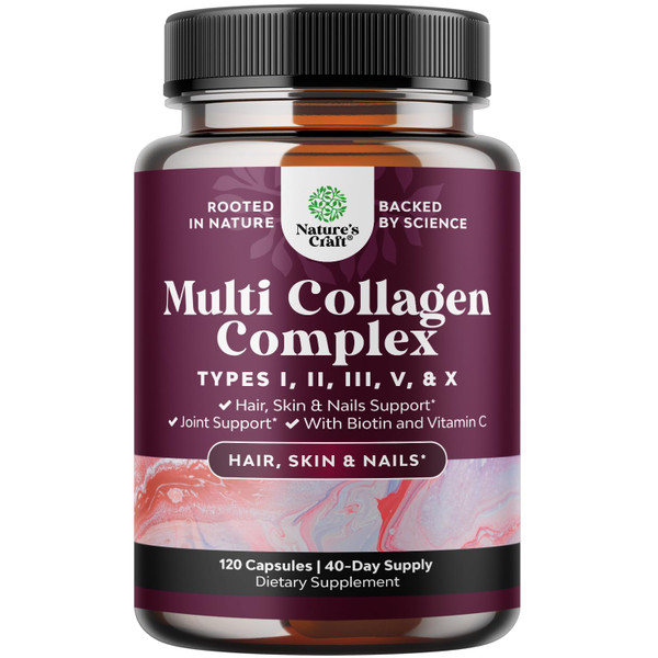 Advanced Multi Collagen Peptides Capsules - Skin & Hair Support - 120 Ct