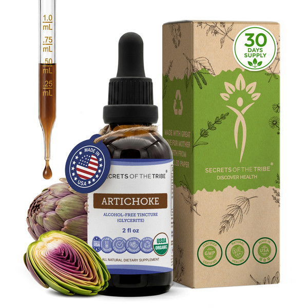 Secrets of the Tribe Organic Artichoke Liquid Extract for Liver Support & Digestive Health | USDA Certified | Antioxidant Herbal Supplement | Alcohol-Free | Cynara scolymus Dried Leaf | Drops 2 fl oz