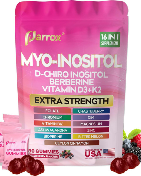Myo-Inositol & D-Chiro Inositol Gummies, Berberine, Mixed Berry, 90 Count