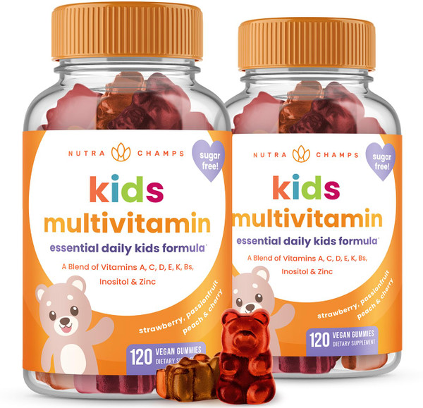 NutraChamps 120 Gummy Vitamins for Kids (Pack of 2), Sugar Free Kids Vitamins Gummy Multivitamin, Vegan & Non-GMO, Strawberry, Passionfruit, Peach & Cherry