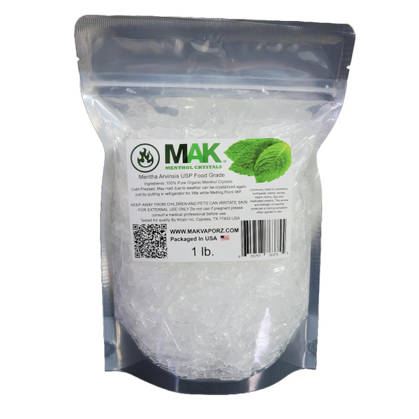 Mak Menthol Crystal 1 LB - Pure Organic 100% Natural - Menthol Crystals from Mint Crystal Mints Mentha Arvensis - Comes in Resealable Standup Bag for Long-Lasting Freshness